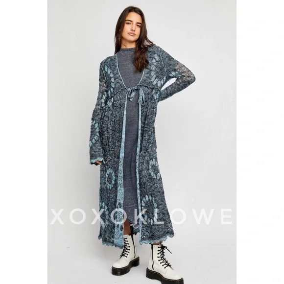 Free People Sea Spirit Tie Front Longline Cardigan | Deep Sea Color | NWT - Picture 7 of 12